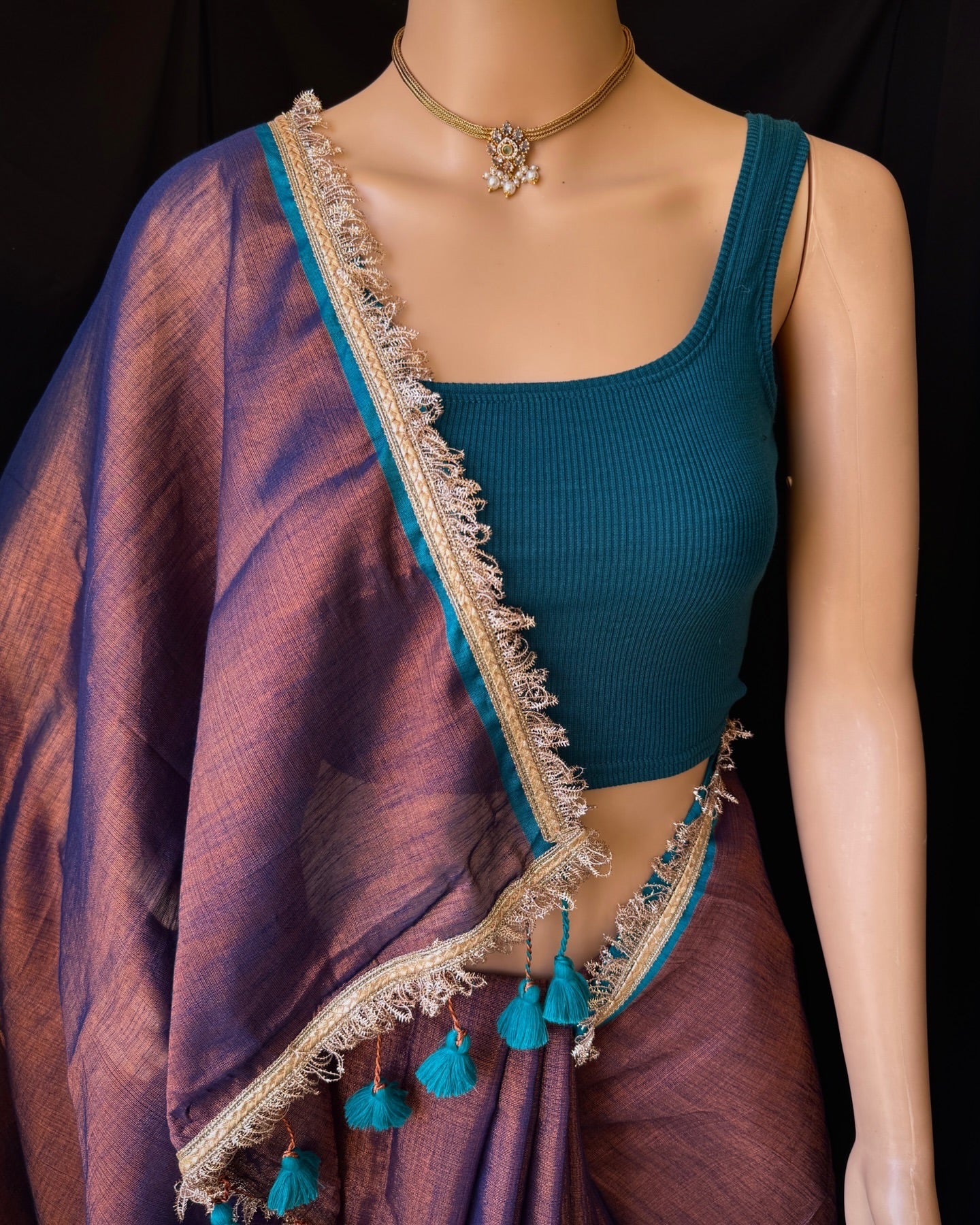 COPPER BLUE TISSUE SAREE