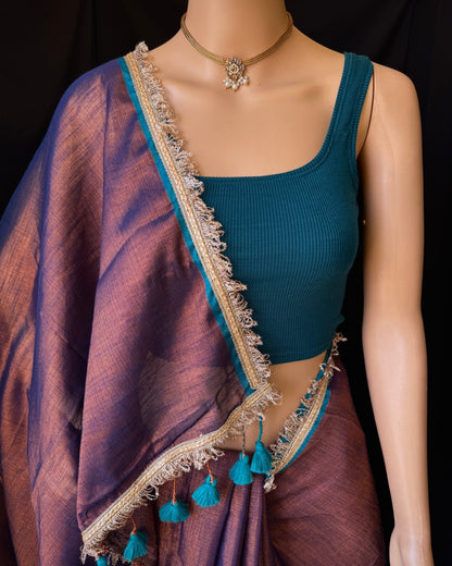 COPPER BLUE TISSUE SAREE