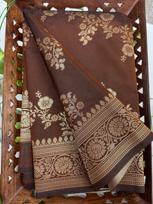 RUST BROWN ART SILK SAREE WITH GOLDEN BORDER