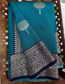 SKY BLUE SOFT ART SILK SAREE NAVY BLUE BORDER
