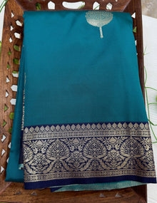 SKY BLUE SOFT ART SILK SAREE NAVY BLUE BORDER
