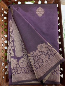 LILAC FLORAL ART SILK SAREE GOLDEN BORDER