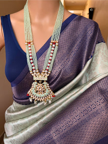 PISTA GREEN ART SILK SAREE WITH COPPER SILVER BORDER