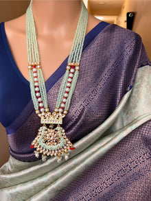 PISTA GREEN ART SILK SAREE WITH COPPER SILVER BORDER