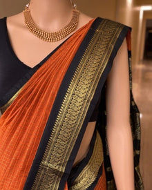 ORANGE CHECKS COTTON SILK SAREE