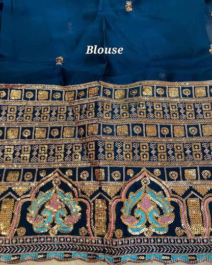 TEAL BLUE GEORGETTE SAREE