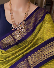 PEAR GREEN CHECKS KATTAM VIOLET BORDER COTTON SILK SAREE