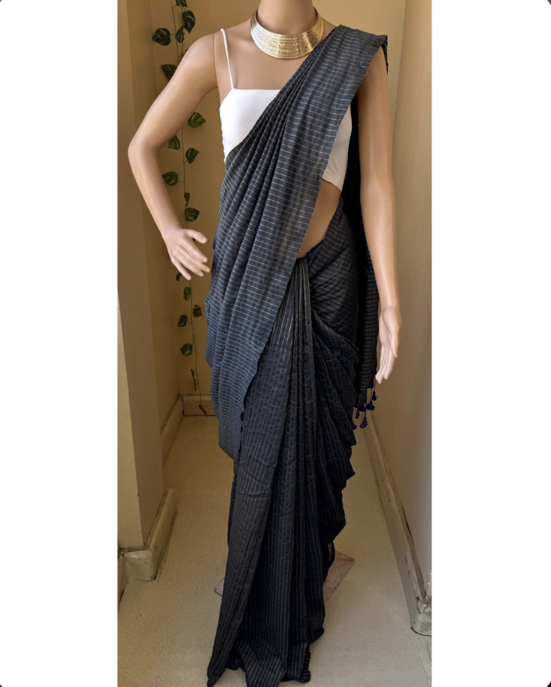 GREY STRIPES COTTON SAREE