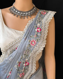 GREY ORGANZA SAREE