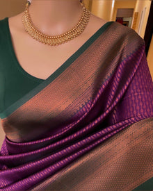 MAGENTA ART SILK SAREE WITH GREEN BORDER