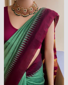 MINT GREEN COTTON SILK SAREE WITH TEMPLE BORDER