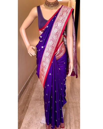 VIOLET ART SILK SAREE WITH RED BORDER