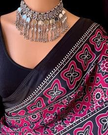 BLACK SOFT SATIN GEORGETTE SAREE