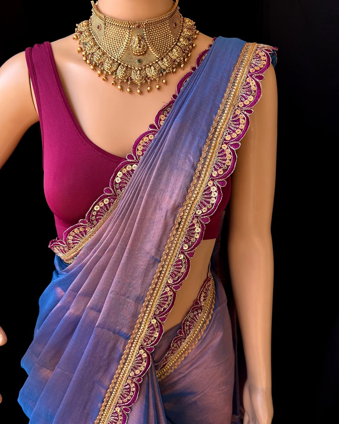 COPPER BLUE METTALIC TISSUE SAREE