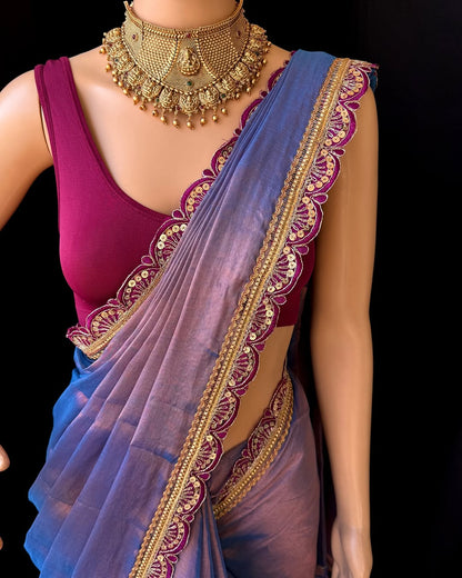 COPPER BLUE METTALIC TISSUE SAREE