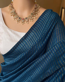 TEAL BLUE STRIPES SOFT COTTON SAREE