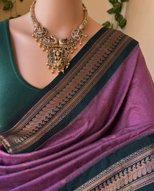 ONION PINK COTTON SILK SAREE WITH PEACOCK BORDER