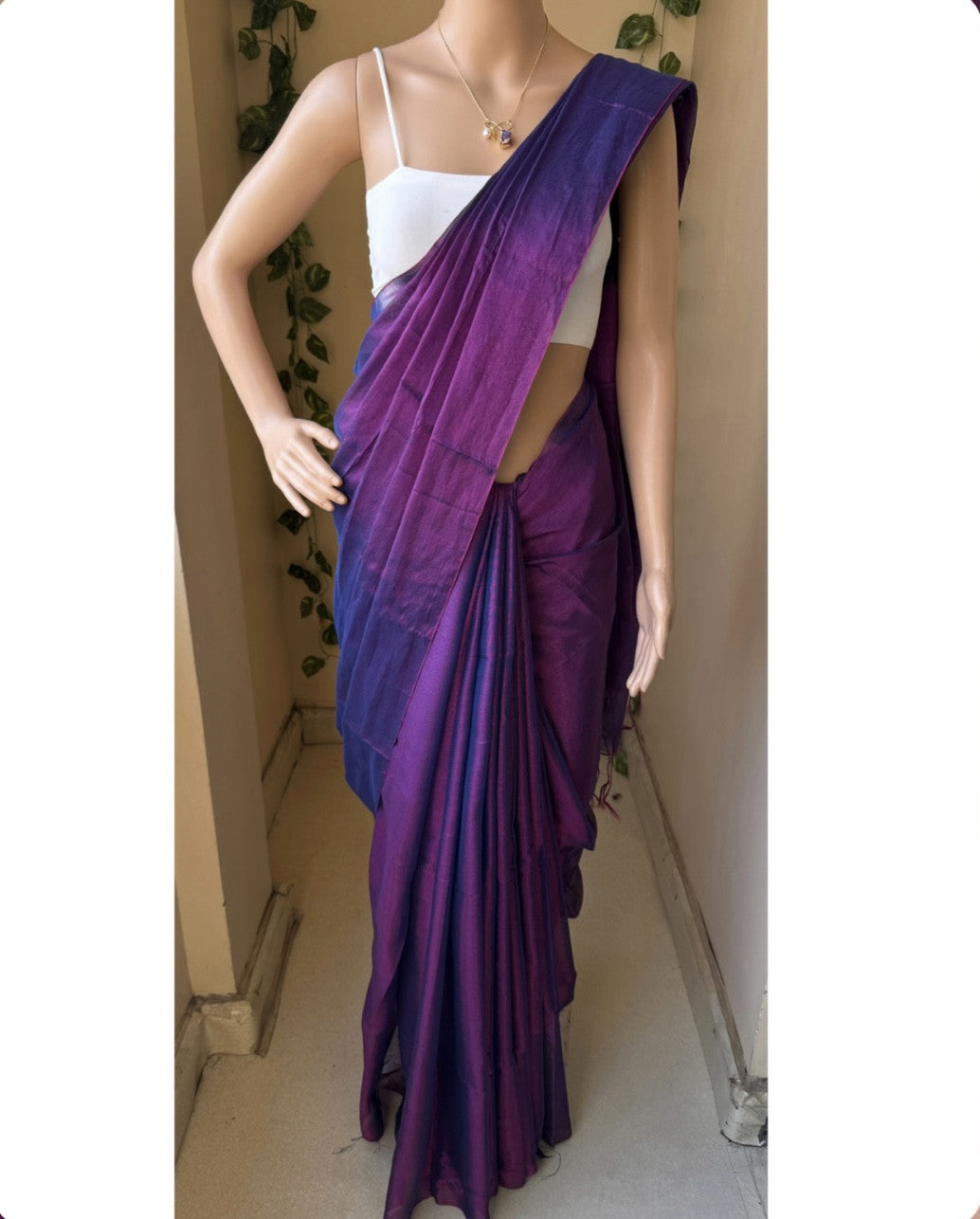 PURPLE BLUE TISSUE COTTON SAREE