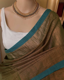 OLIVE GREEN TISSUE COTTON SAREE
