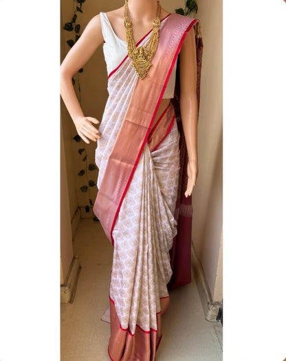 WHITE ART SILK SAREE