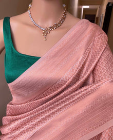 LIGHT ROSE GOLD ART SILK SAREE WITH GREEN PALLU