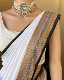 WHITE SATIN SILK SAREE