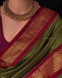 OLIVE GREEN COTTON SILK SAREE