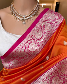 RED ORANGE ART SILK SAREE WITH PINK BORDER