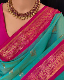 TURQUOISE KORA COTTON SAREE