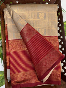 BEIGE ART SILK SAREE WITH RED BORDER