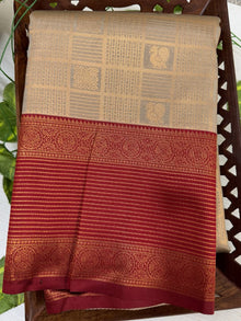 BEIGE ART SILK SAREE WITH RED BORDER