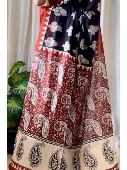 BLACK COTTON PRINTED SAREE