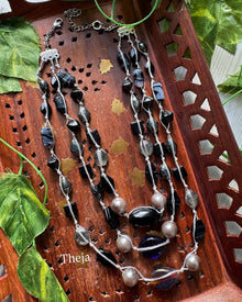 BLACK GREY CRYSTAL 3 LAYERED NECK PIECE