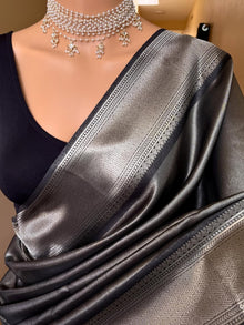 BLACK SILVER TISSUE SILK SAREE