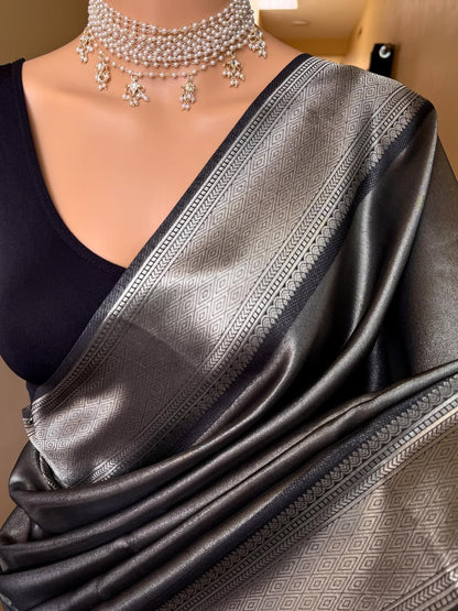 BLACK SILVER TISSUE SILK SAREE