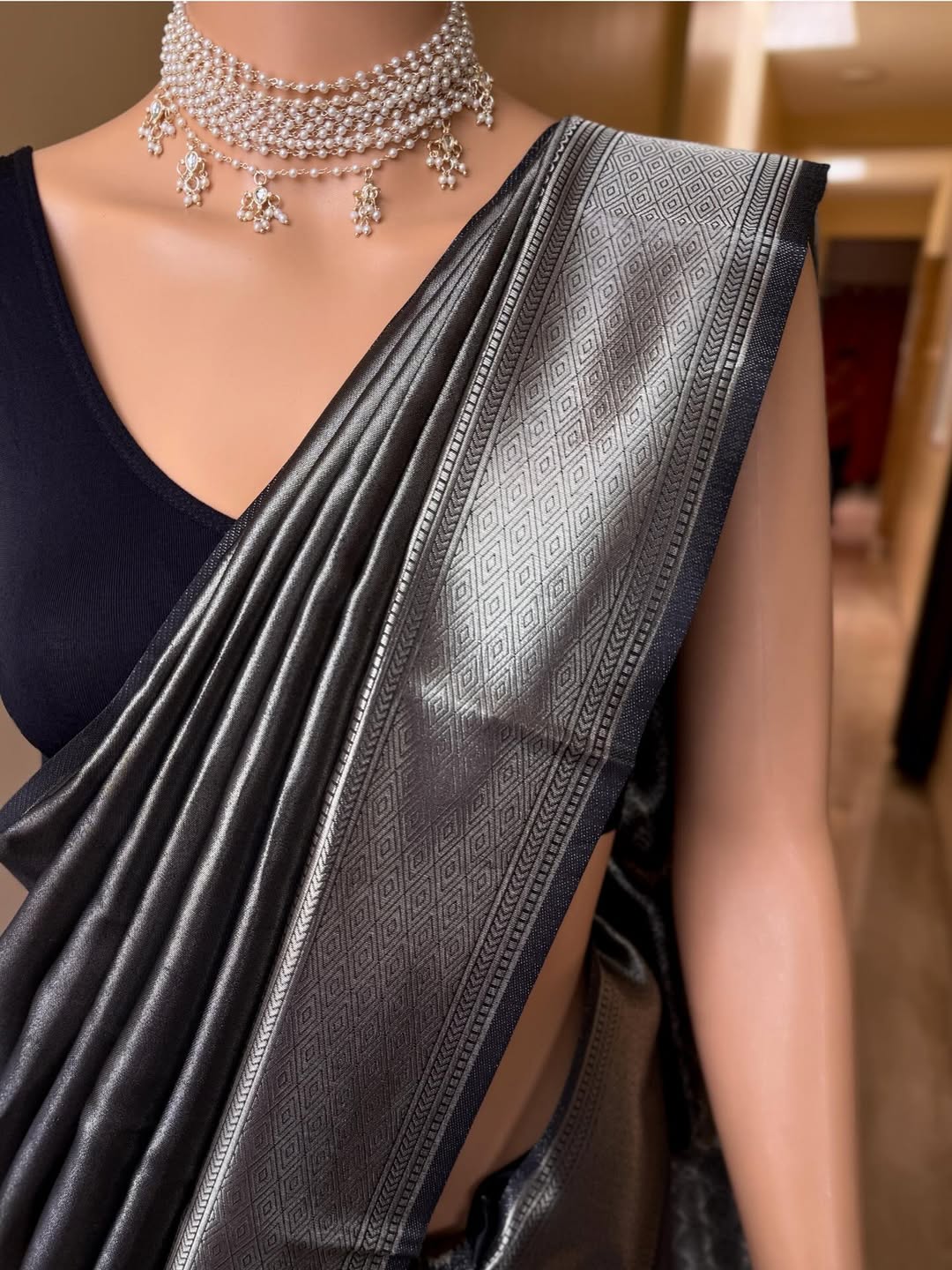 BLACK SILVER TISSUE SILK SAREE