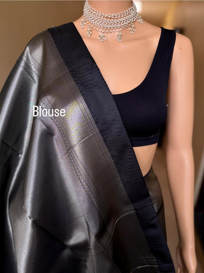 BLACK SILVER TISSUE SILK SAREE