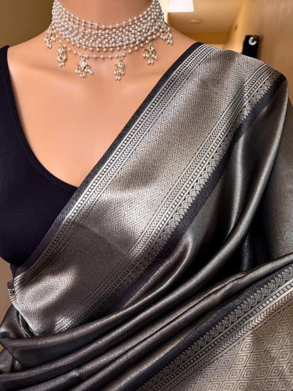 BLACK SILVER TISSUE SILK SAREE
