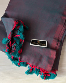 BLUISH RED PLAIN KHADI COTTON SAREE