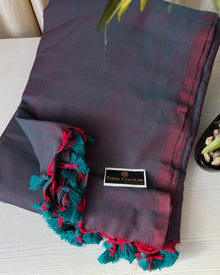BLUISH RED PLAIN KHADI COTTON SAREE