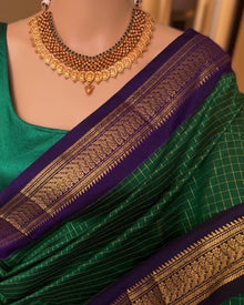 FOREST GREEN CHECKS COTTON SILK SAREE