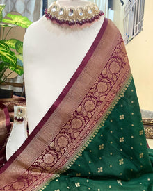 BOTTLE GREEN BANARASI ART SILK SAREE
