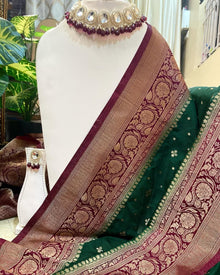 BOTTLE GREEN BANARASI ART SILK SAREE