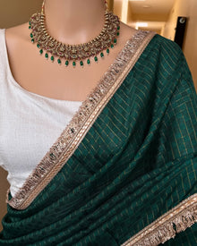 BOTTLE GREEN CHECKS JUTE SILK SAREE