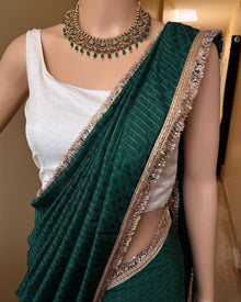 BOTTLE GREEN CHECKS JUTE SILK SAREE