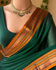 BOTTLE GREEN ILLKAI COTTON SAREE