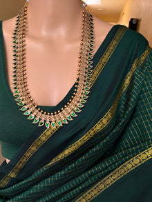 BOTTLE GREEN KATTAM COTTON SILK SAREE WITH RUDRAKSHA BORDER