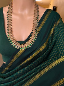 BOTTLE GREEN KATTAM COTTON SILK SAREE WITH RUDRAKSHA BORDER