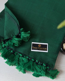 BOTTLE GREEN PLAIN KHADI COTTON SAREE