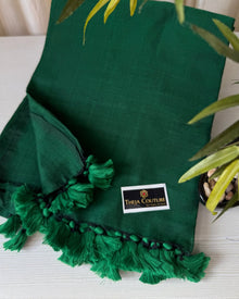 BOTTLE GREEN PLAIN KHADI COTTON SAREE